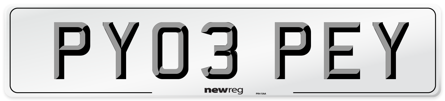 PY03 PEY Number Plate from New Reg
